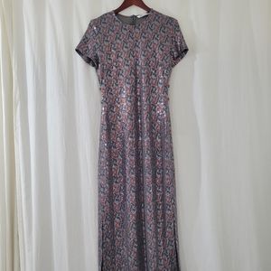 Zara Grey/Red Sequined Maxi Short Sleeve Dress Women's Size S